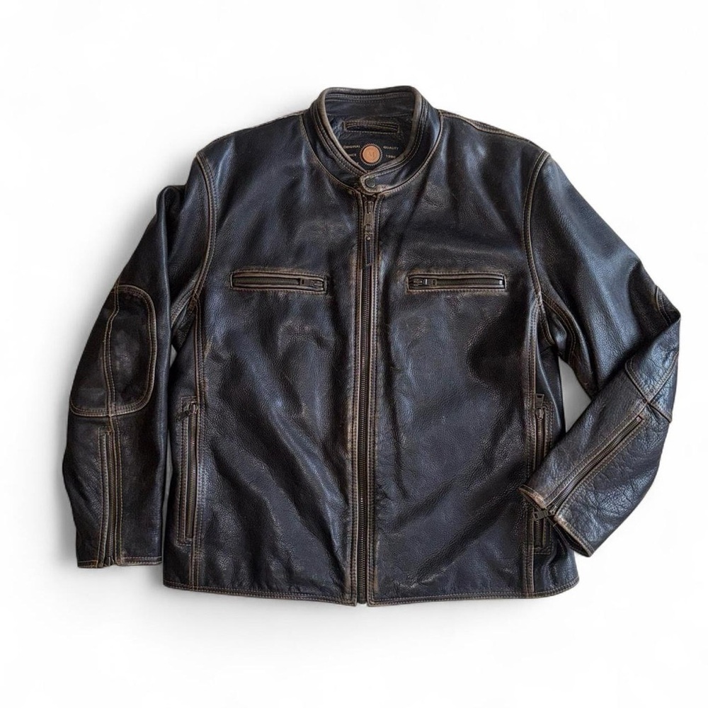 Vintage Marc New York brown black leather jacket with a distressed look